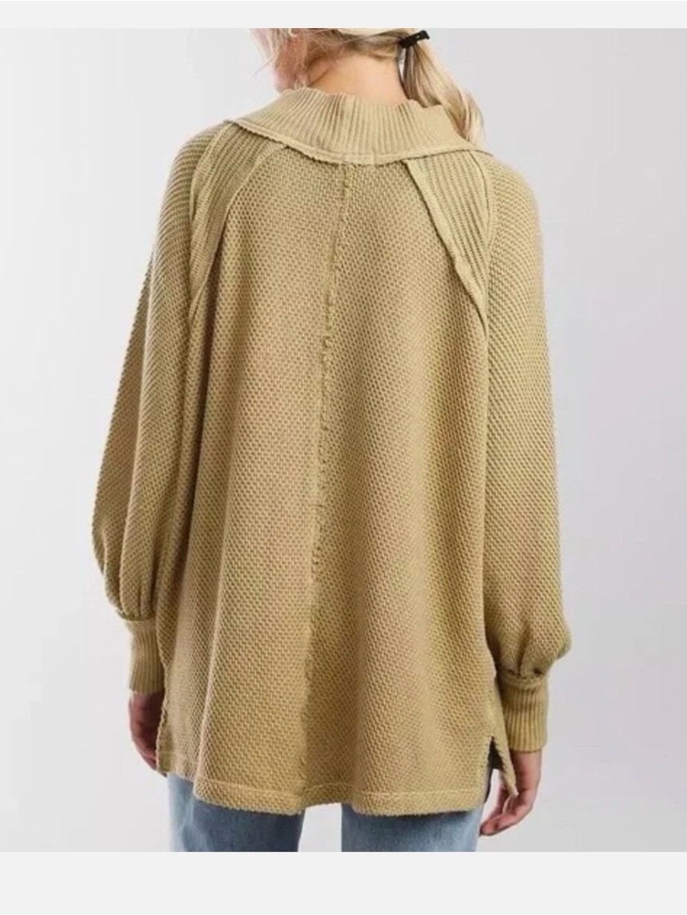 FREE PEOPLE She's A Keeper Thermal Waffle Knit Sweater Winter Wheat Tan we the f - Picture 2 of 6
